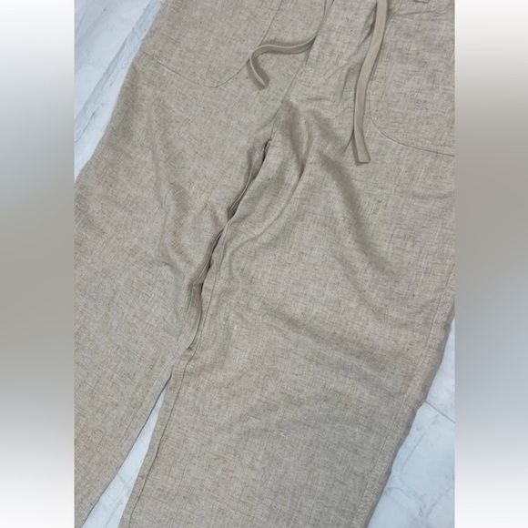H&M Linen / Viscose Blend Straight Pants Tie Woman’s Size M Tan‎ Relaxed Coastal - Picture 13 of 16